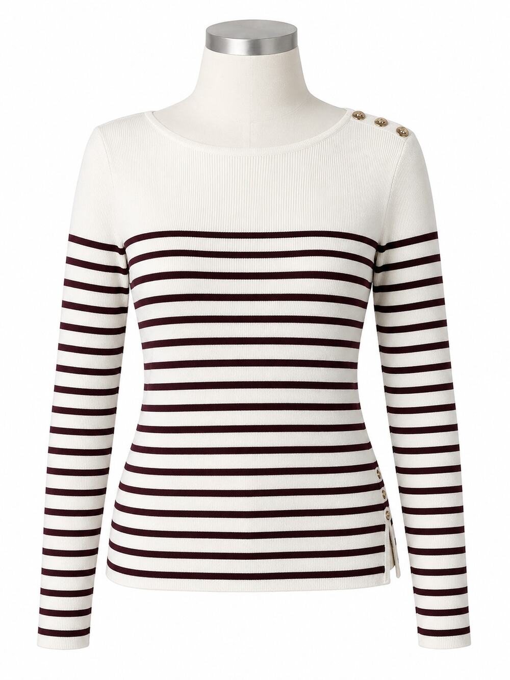 White House Black Market White & Burgundy Striped Lightweight Sweater • Size M